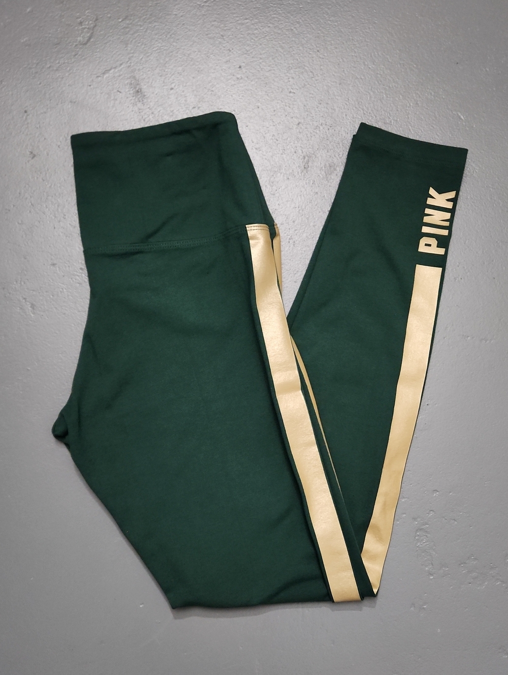 PINK Active Cotton High Waist Green & Gold Stretchy Victoria's Secret Legging 🔅